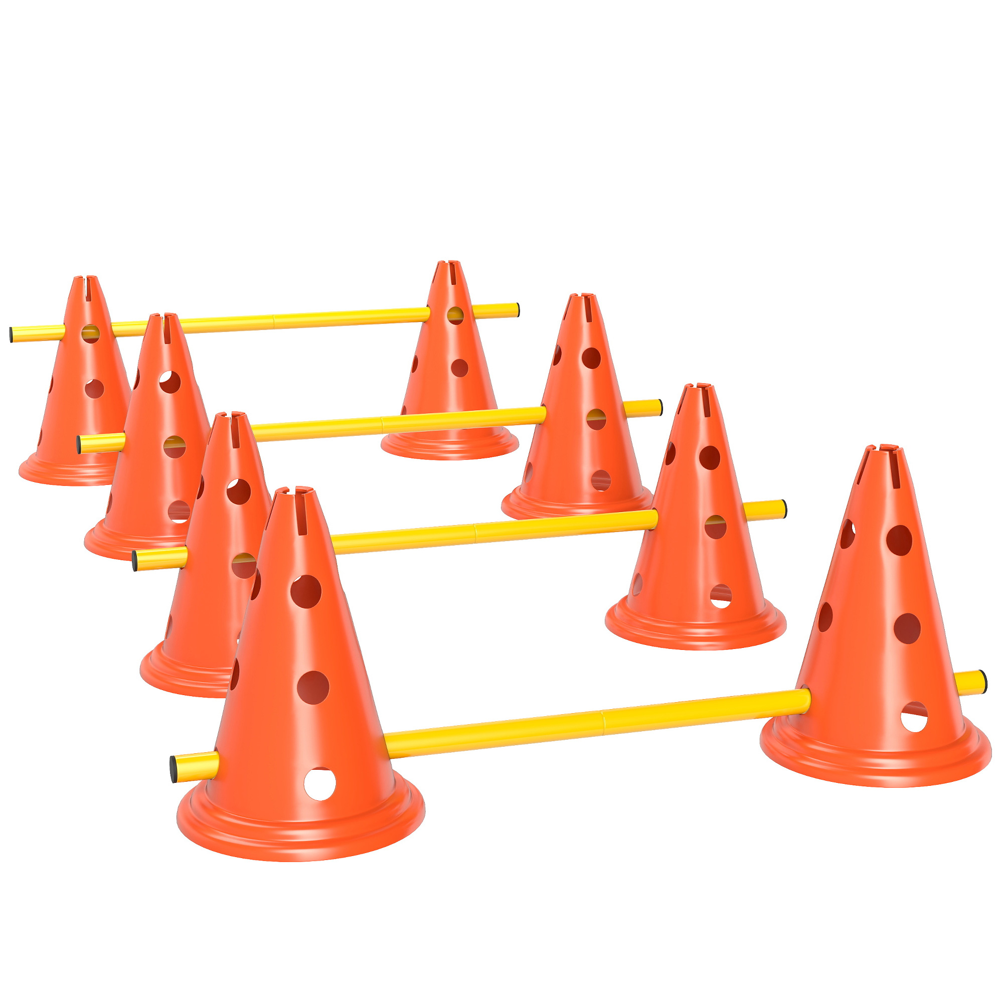 PawHut Agility-Set für Hunde, Hindernis-Schranken für Koordinationstraining, 8 Kegel 30 cm Höhe, 4 Stangen 80 cm Länge und Tragetasche, für Hundesport und Fußball