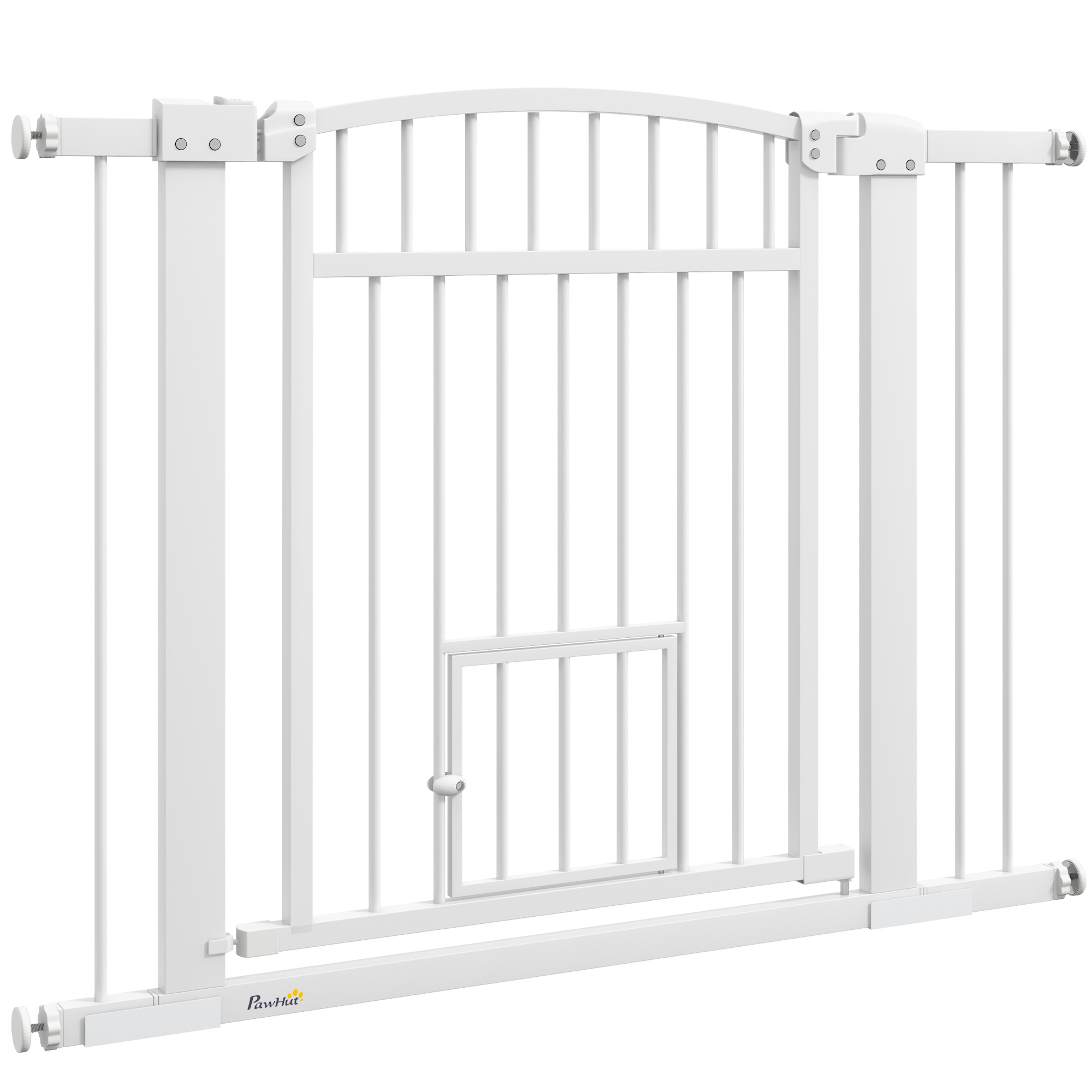 PawHut Ausziehbares Hundegitter 76-104 cm, Treppengitter, Doppelverriegelungssystem, Montage durch Druck oder Bohren, Hundesicherheitsgitter, 77 cm Höhe, weiß
