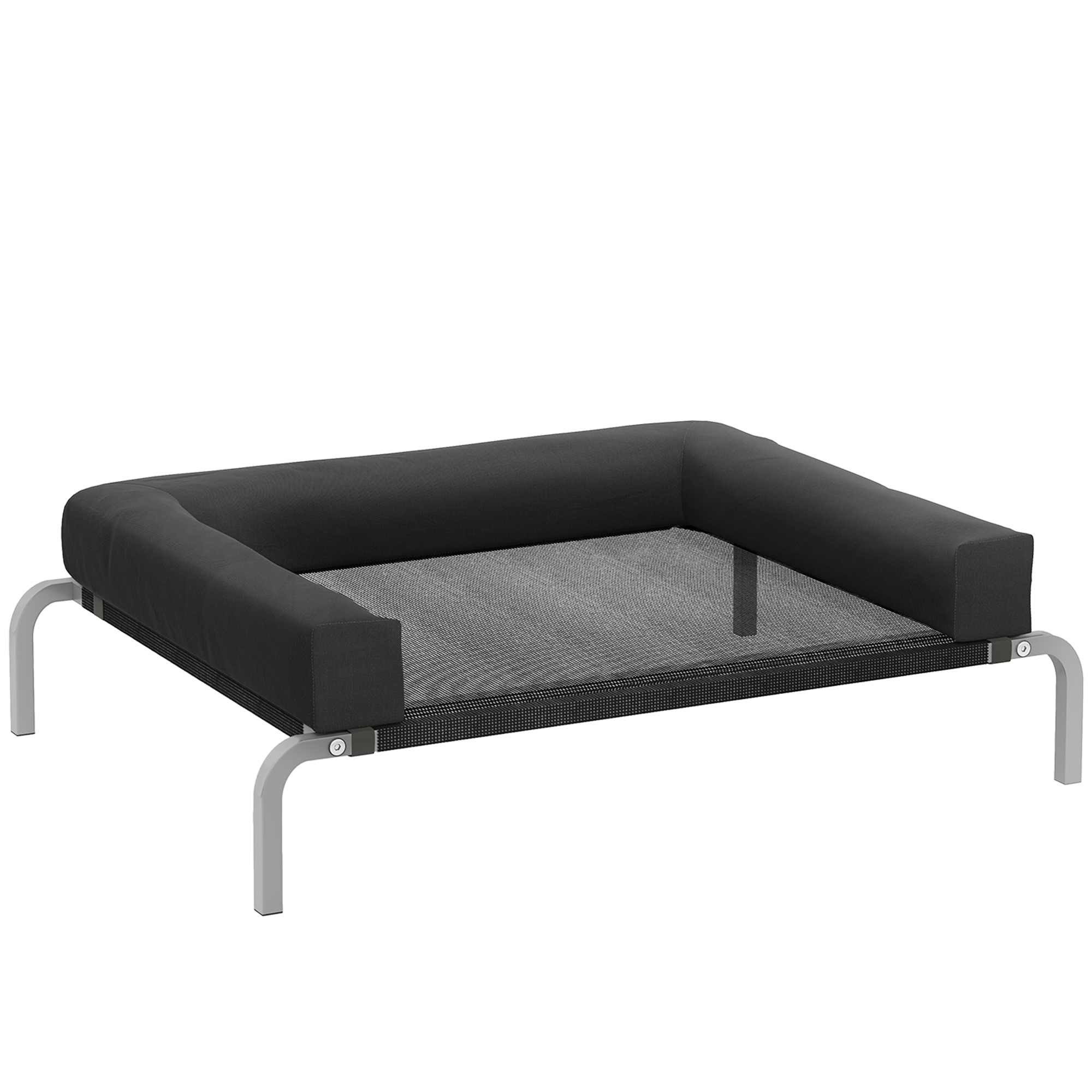 PawHut Erhöhtes kühlendes Hundebett, tragbares Camping-Hundebett für innen und außen, mit U-förmigem Kissen, atmungsaktivem Netz, beißfest, 90 x 65 x 30 cm, schwarz