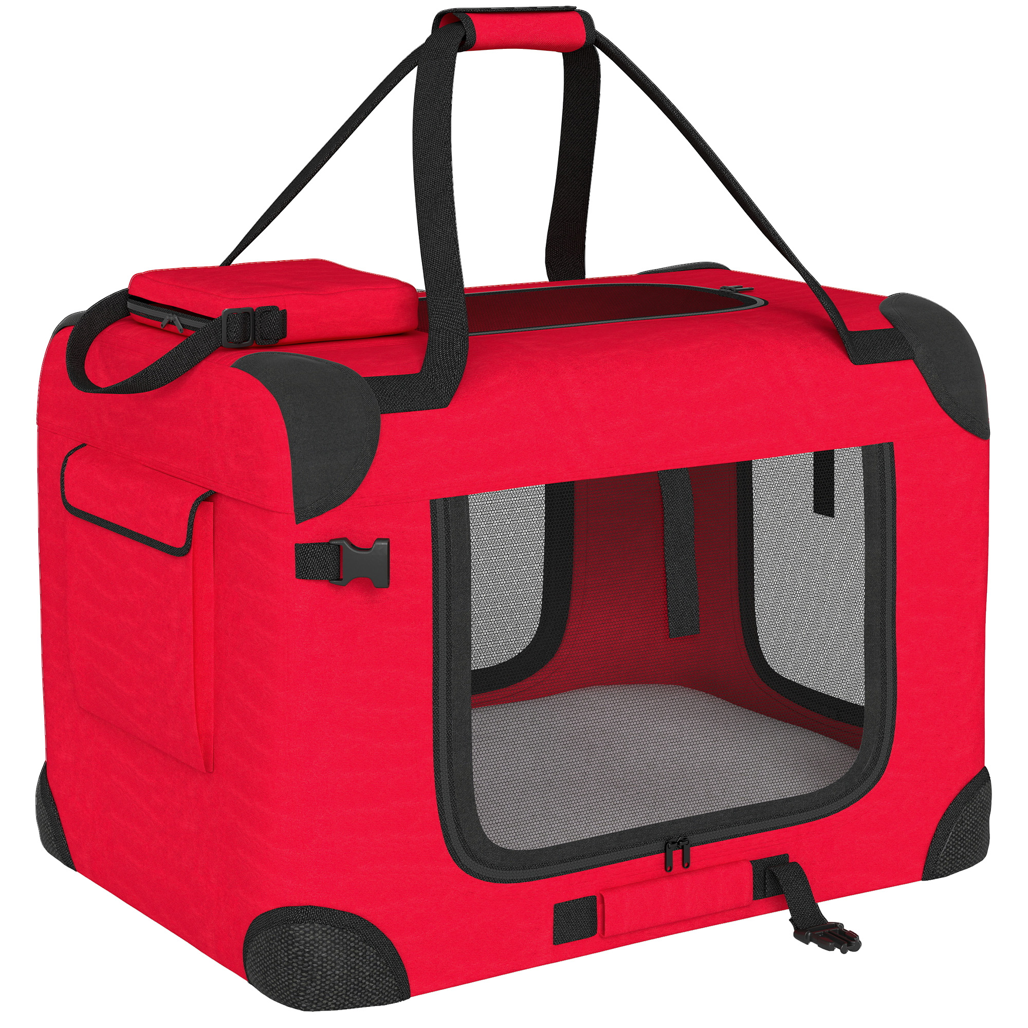PawHut faltbare Hundetragetasche, 60x41,5x41 cm, Haustiertransport mit Netzfenstern, weichem Kissen und 2 Griffen, Transporttasche für Mini-Hunde und Katzen, Rot