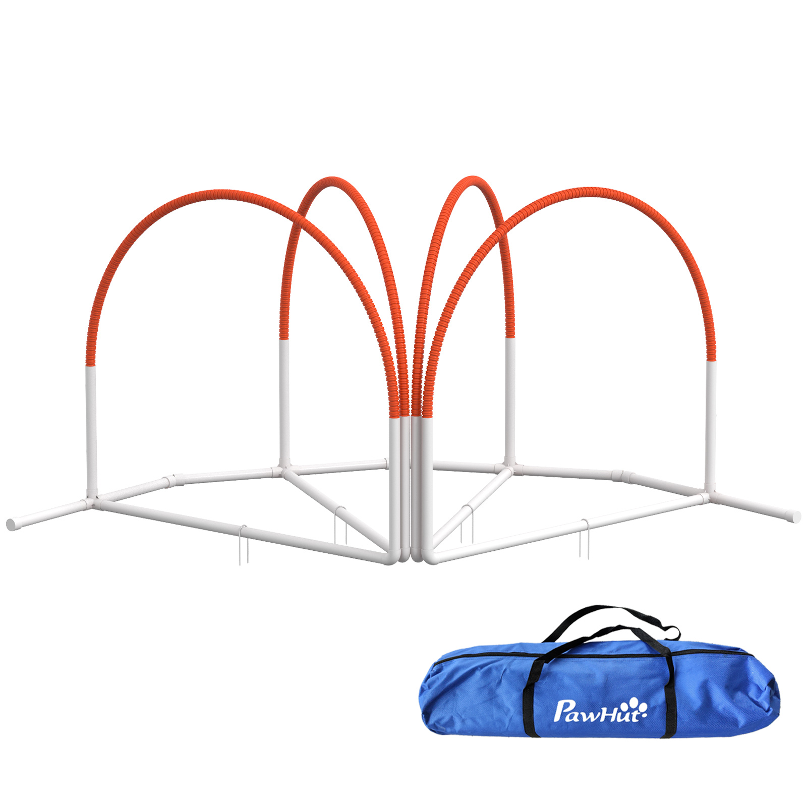 PawHut Hunde Agility Set, 4er-Set Hundetraining mit Slalomstangen, Agility-Ausrüstung für Hunde mit Tragetasche aus Oxford, Orange