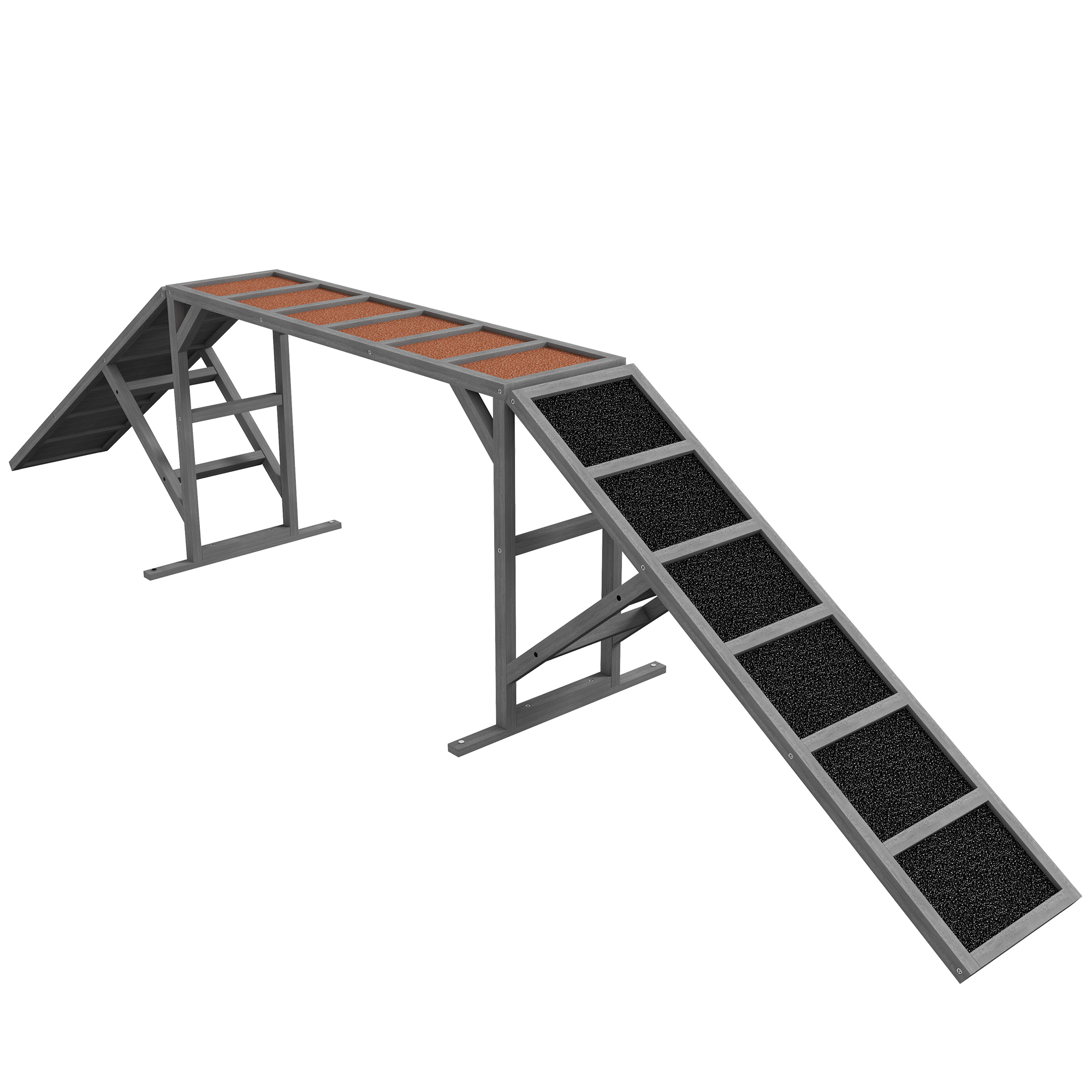 PawHut Hunde Agility Steg Agility-Ausrüstung für Hunde mit Sicherheitsstange rutschfester Oberfläche wetterfest Agility-Gerät als Laufsteg & Trainingsequipment bis 40 kg für Garten 325x55x69cm Grau