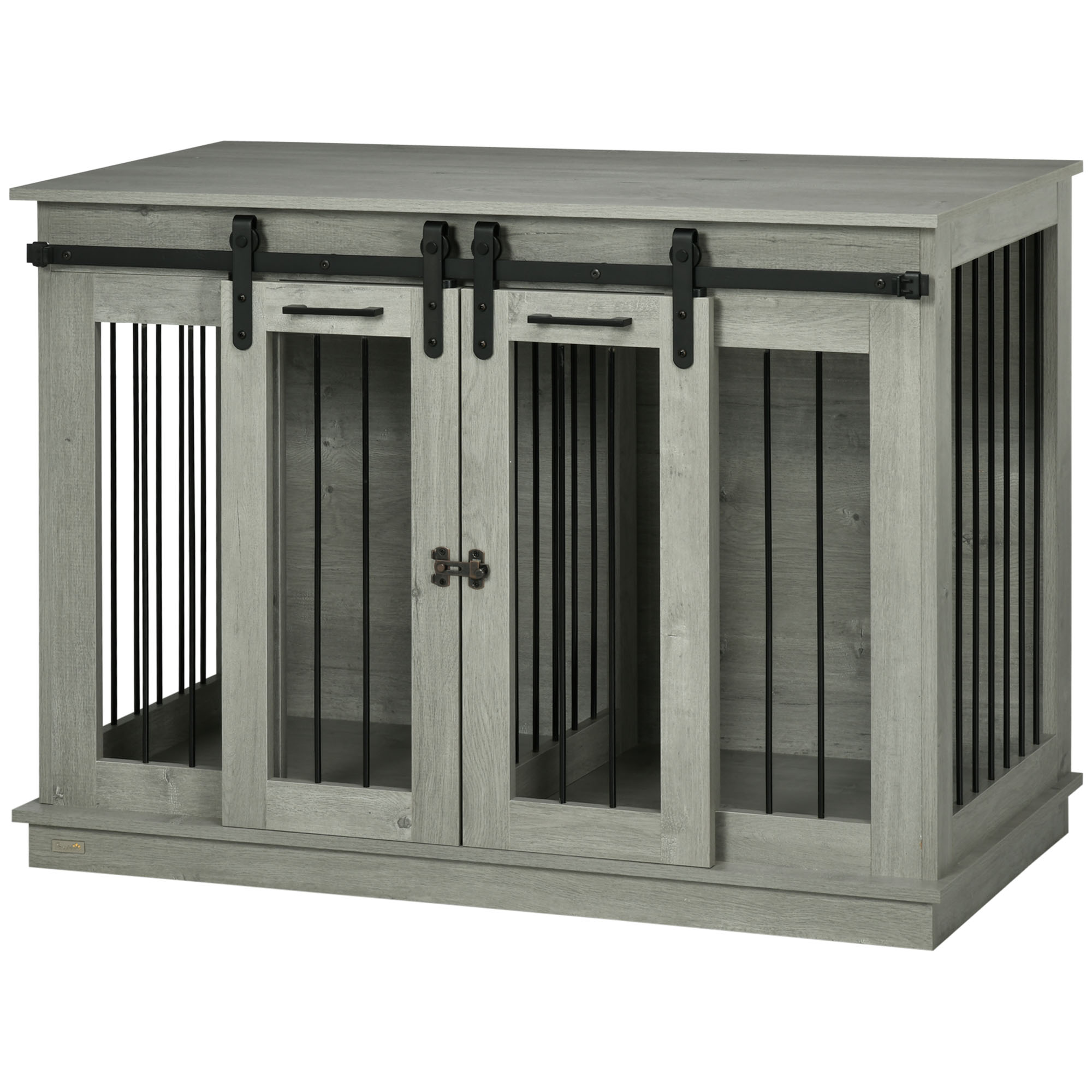 PawHut Hundebox, Haustierbox, Hundehütte mit Zweiraum-Option für Mittelegroße Hunde, Hundebox mit Doppeltüren, Hundehaus, Grau, 120 x 60 x 88,5 cm