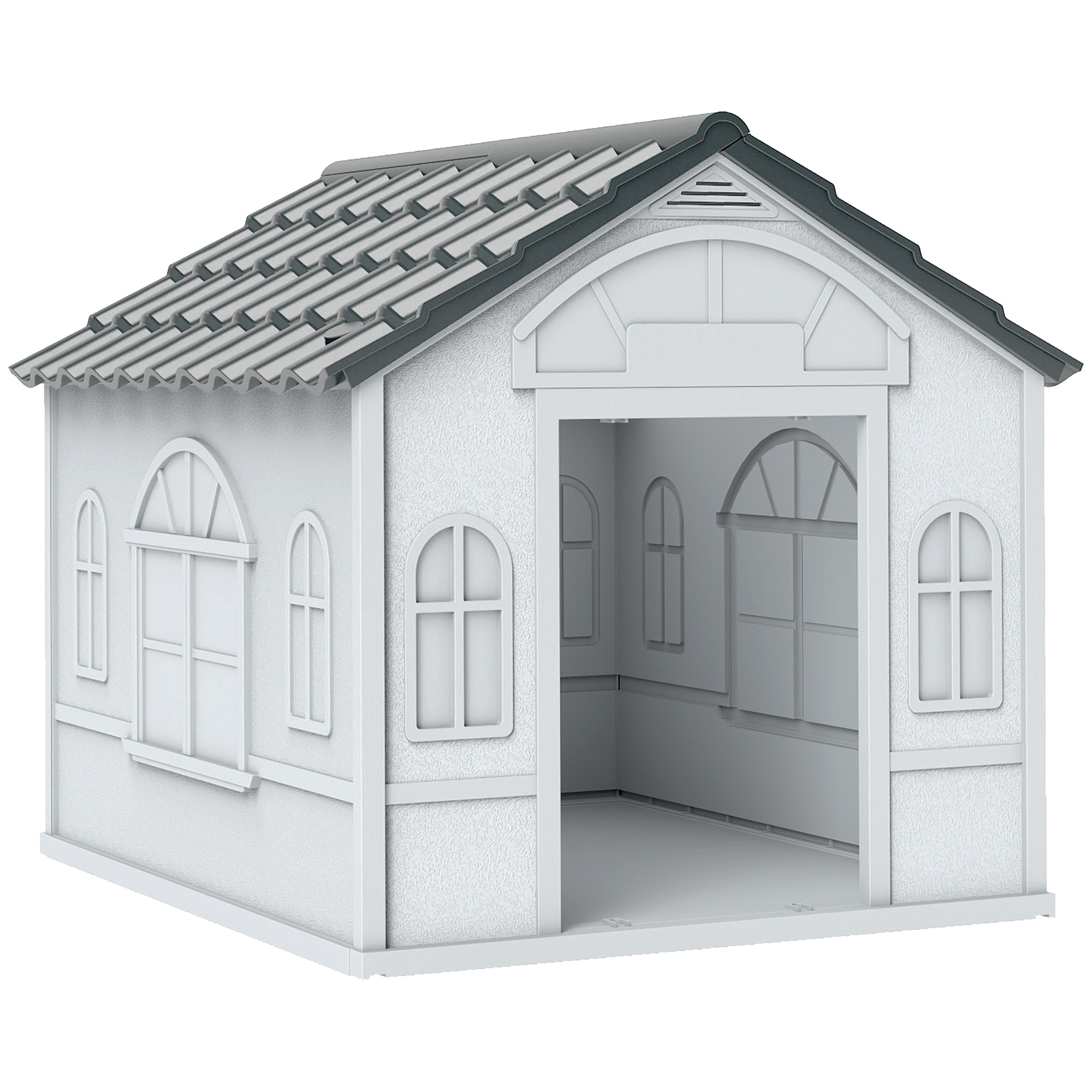 PawHut Hundehütte, Hundehaus mit Satteldach, wetterfest Kleintierhaus für mittelgroße Hunde unter 20 kg, Hundehütte Outdoor, 65 x 75,7 x 63 cm, Grau