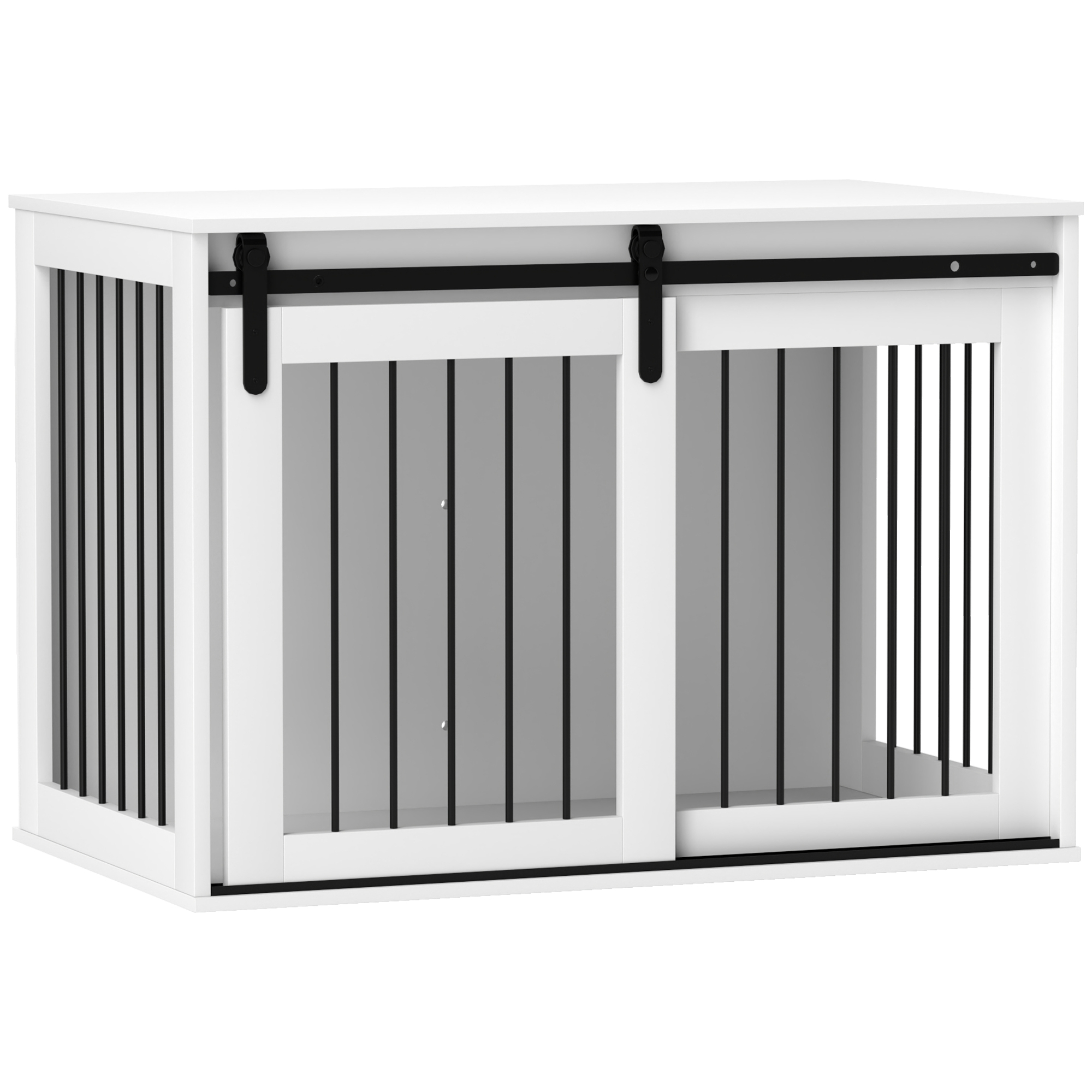 PawHut Hundekäfig für Zuhause, Abschließbar Hundehütte mit Eingang, Hundebox mit Schiebetür, Hundehaus für große Hunde unter 30 kg, Weiß, 98 x 58 x 61 cm