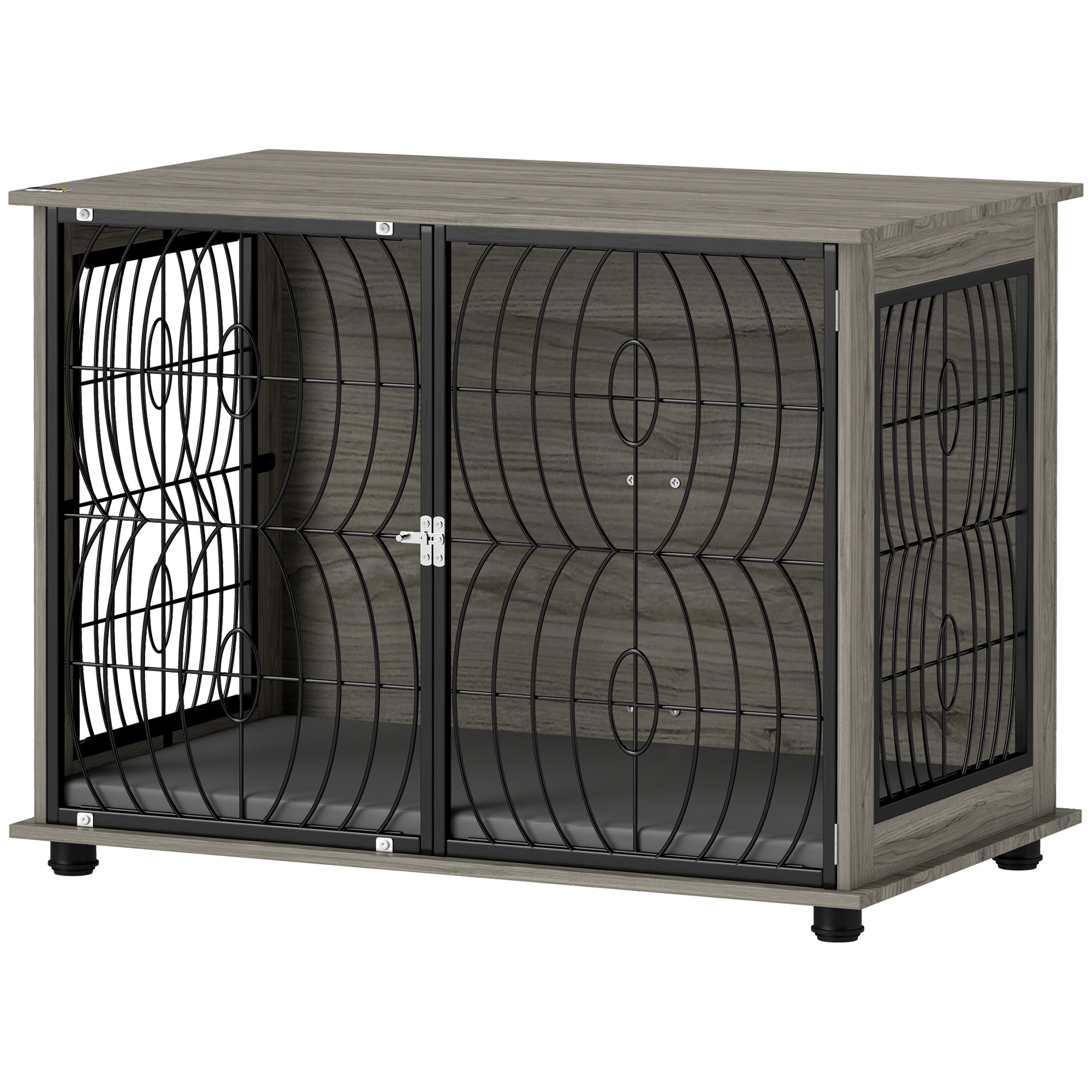 PawHut Hundekäfig für Zuhause, Hundehütte, Indoor Haustierkäfig mit Kissen, Hundehaus mit Fenster, Hundebox für große Hunde, Grau, 100 x 60 x 73,5 cm
