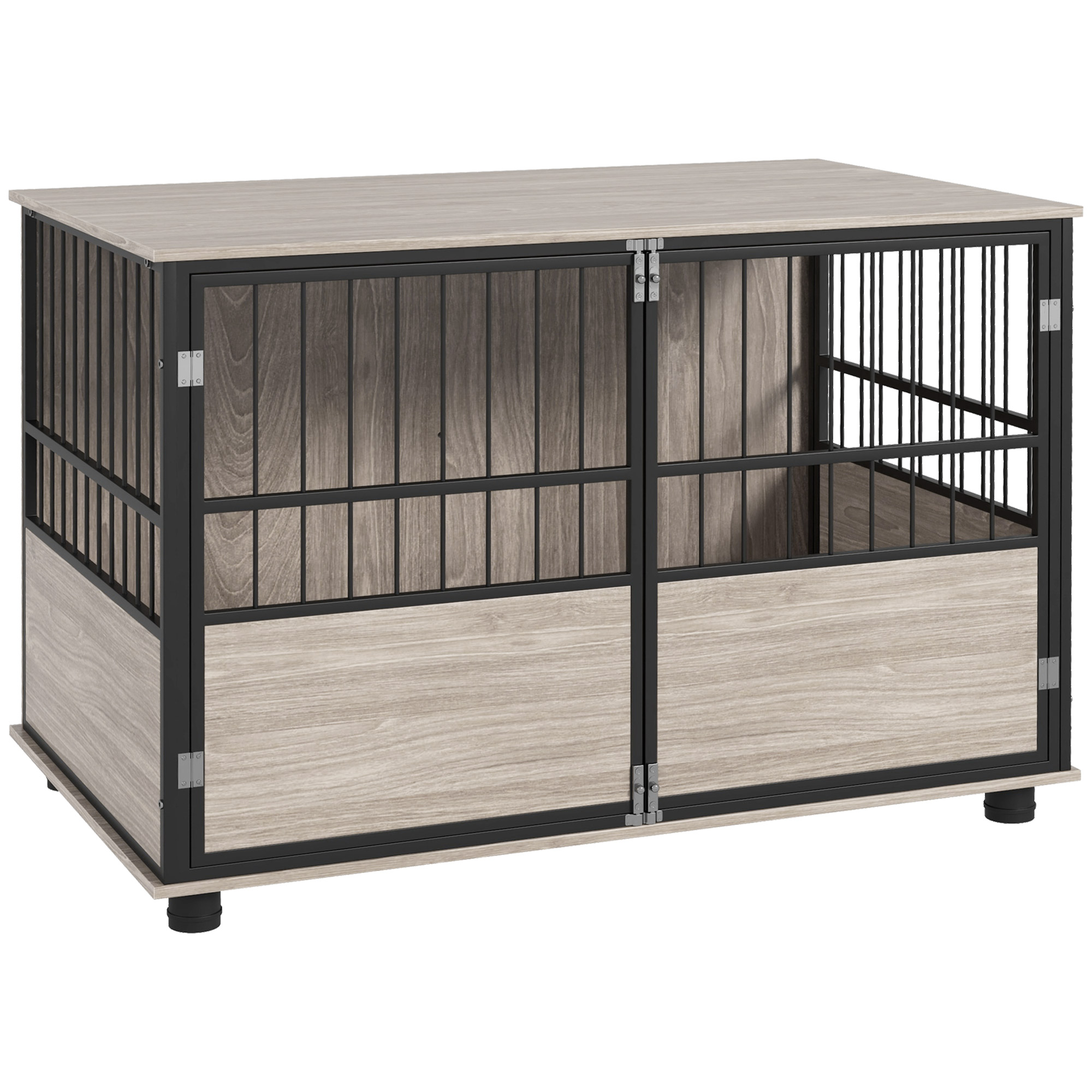 PawHut Hundekäfig für Zuhause, Hundehütte, Rutschfest Haustierkäfig, Hundebox mit Türen, Hundehaus für bis große Hunde, Walnuss, 100 x 60 x 68 cm