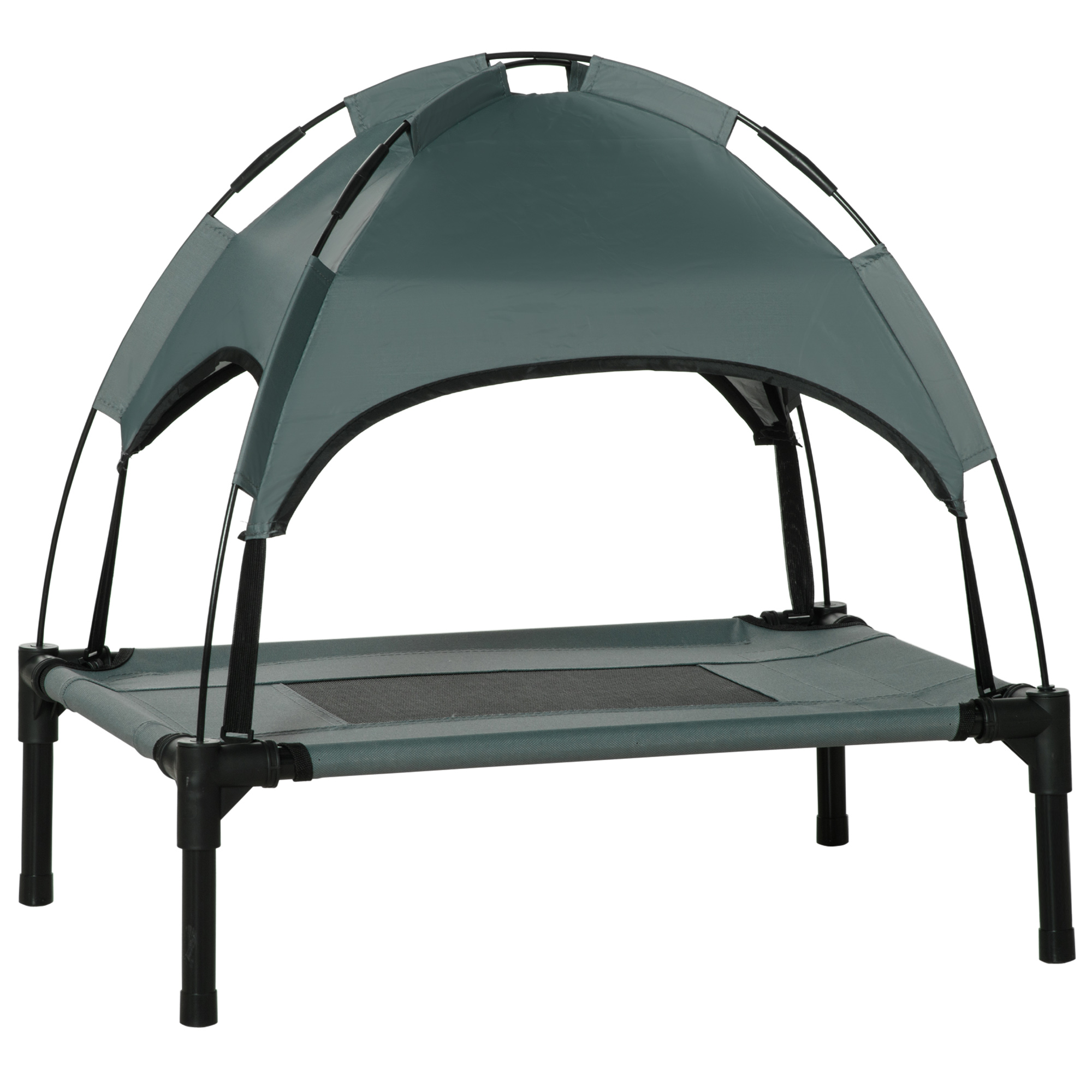 PawHut Hundeliege Outdoor mit Dach, erhöhtes Haustierbett mit Baldachin, atmungsaktiver Taftstoff, grau, 61x46x62cm für Komfort im Freien .de