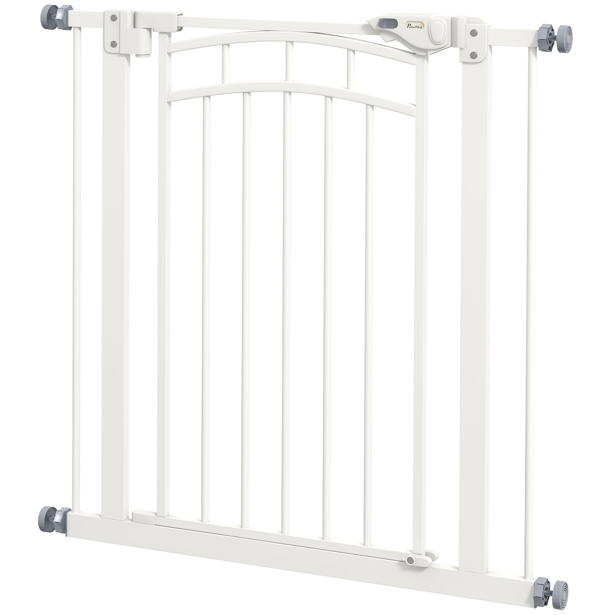 PawHut Hundeschutzgitter ausziehbar 74-80 cm, Doppelschloss, automatische Schließung, Treppengitter ohne Bohren, Höhe 76 cm, weiß