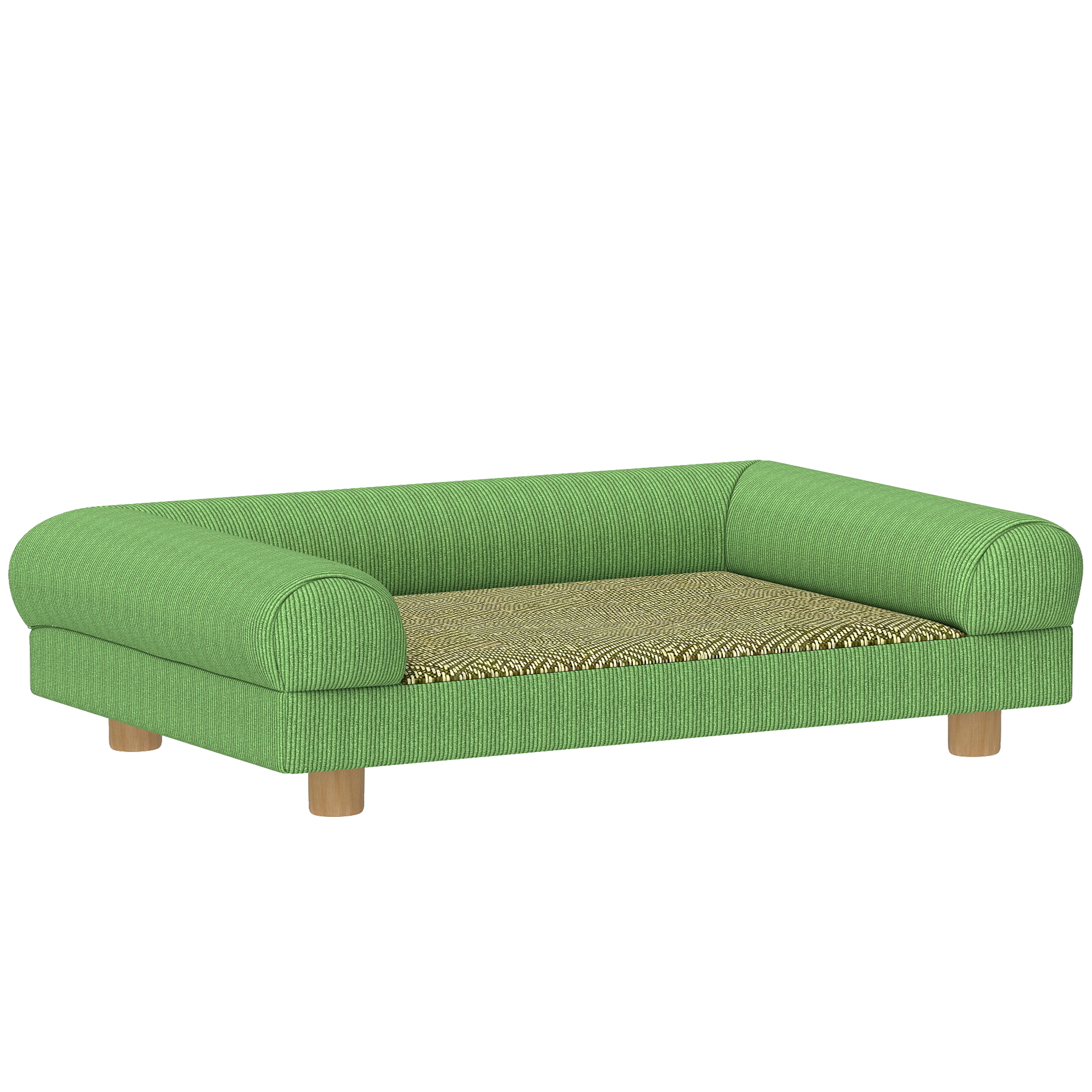 PawHut Hundesofa Hundebett erhöht mit frischer Teppich-Sitzfläche, Armlehnen und Füßen, aus weichem Cordvelours, für Tiere bis 5 kg, 63 x 41 x 17 cm, Grün
