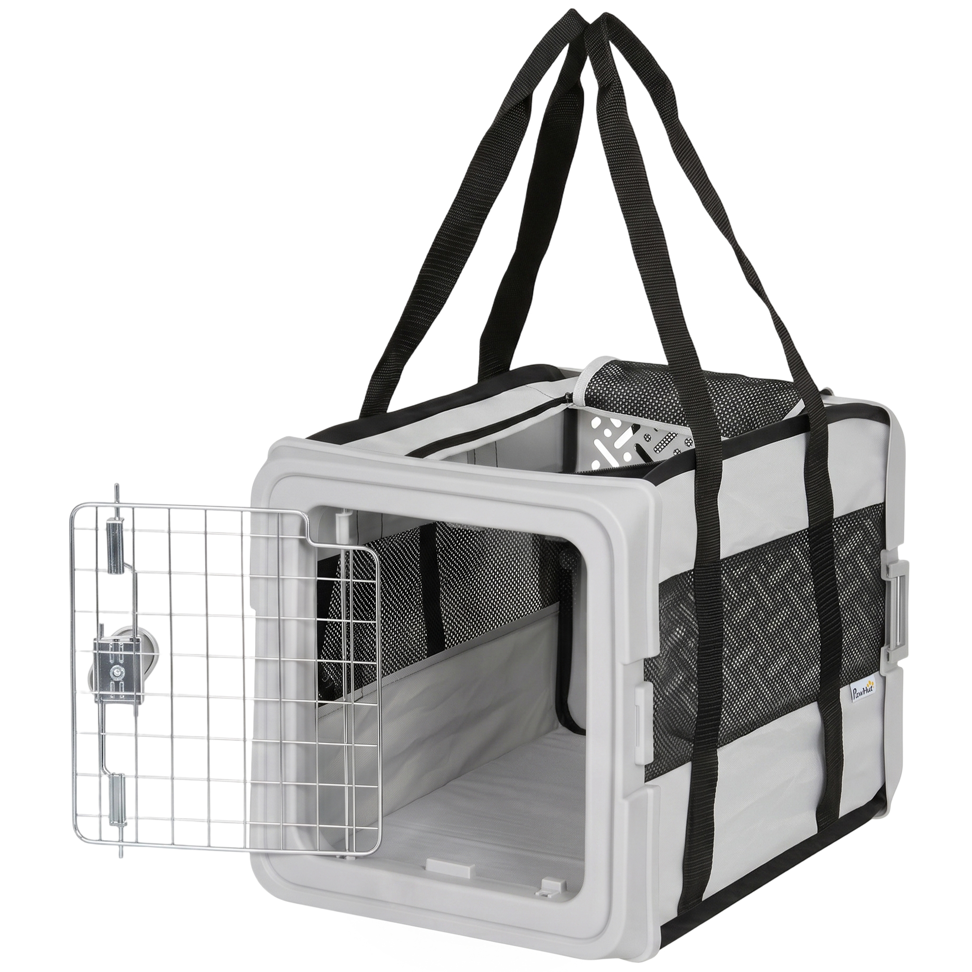 PawHut Klappbare Transporttasche für Katze und Hund, Auto-Korb, 300D Stoff, 49,5 x 34 x 35,5 cm, bis 10 kg, Grau