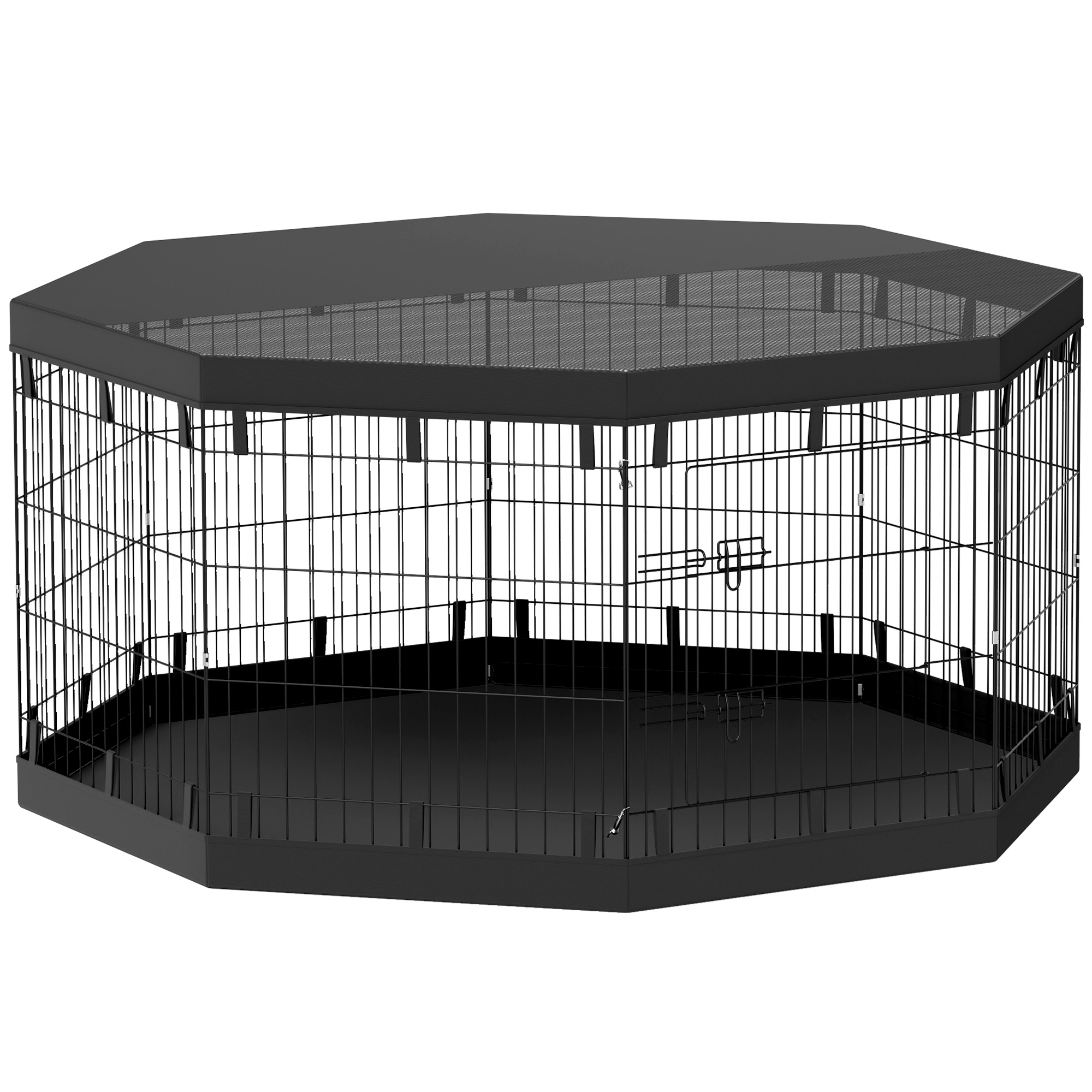 PawHut Welpenauslauf, Welpenlaufstall mit Türen, Fenster, Laufgitter mit Atmungsaktiv Netz, für kleine & mittelgroße Hunde unter 20 kg, Indoor & Outdoor, 159 x 159 x 76 cm, Schwarz