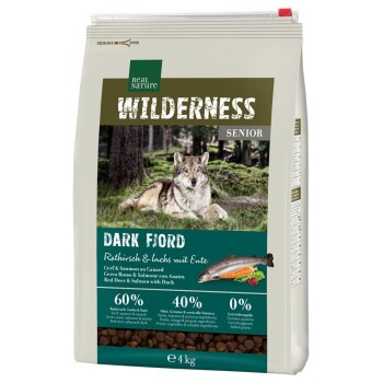 REAL NATURE WILDERNESS Trockenfutter Hund, Senior, Dark Fjord Rothirsch und Lachs mit Ente 4 kg