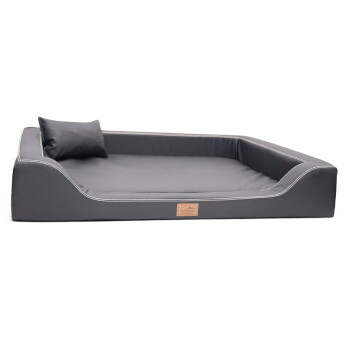 Tierlando MELODY LATEX - Orthopädisches LUXUS-Hundebett mit Anti-Haar Kunstleder schwarz/ graphit 1,2 m, 22 cm, 85 cm