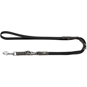 Dog Sport HUNTER verstellbare Hundeführleine wolmar biothane x leder schwarz 1,6 cm