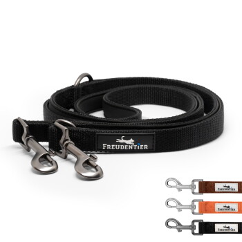Freudentier Hundeleine 2m, gepolstert & verstellbar schwarz 2,5 cm