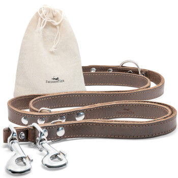 Freudentier Hundeleine aus zertifiziertem Leder 2m, verstellbar dunkelbraun 2 cm