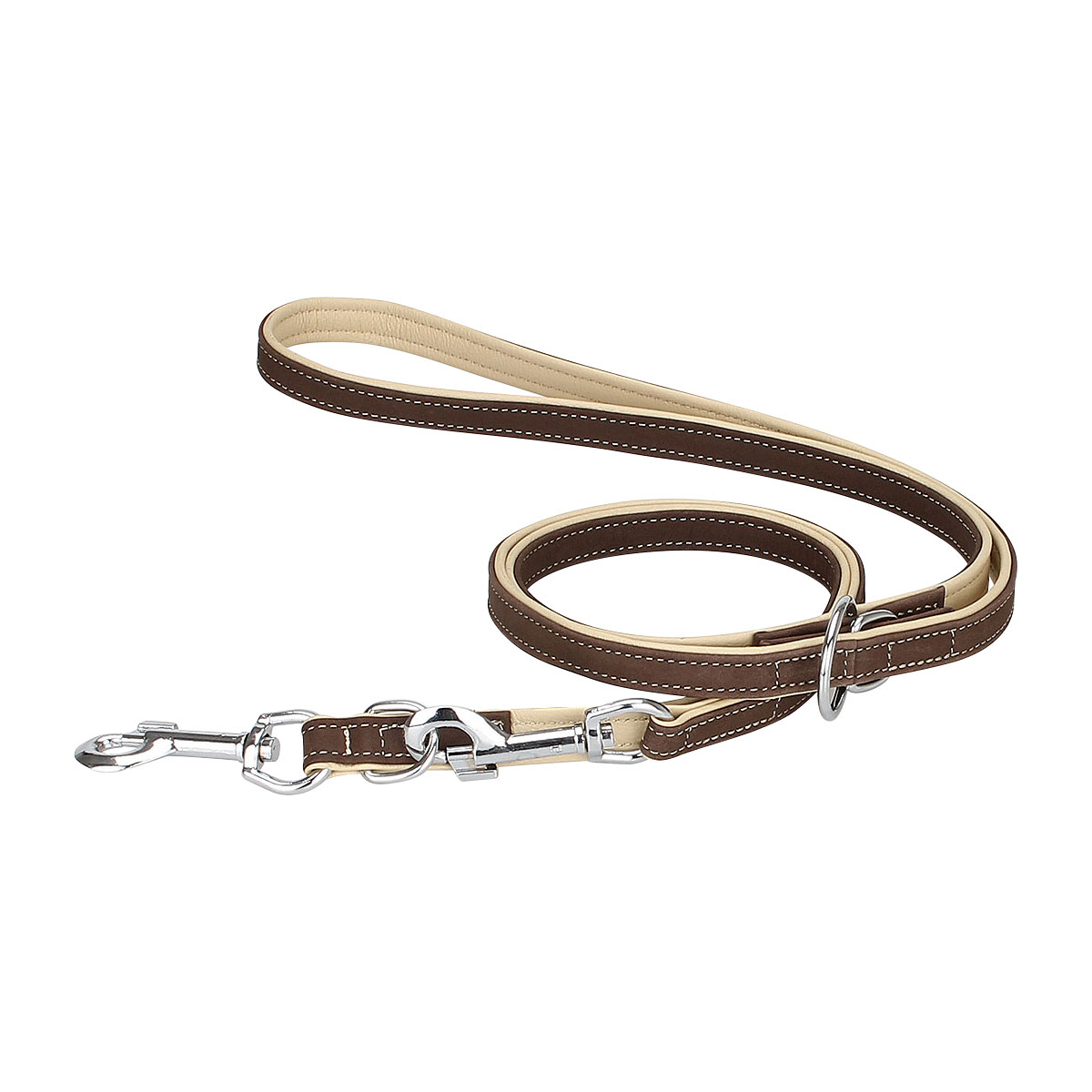 weiche verstellbare Nubuk-Echtleder Hundeleine Orlando Braun/Beige, Länge 200cm,...