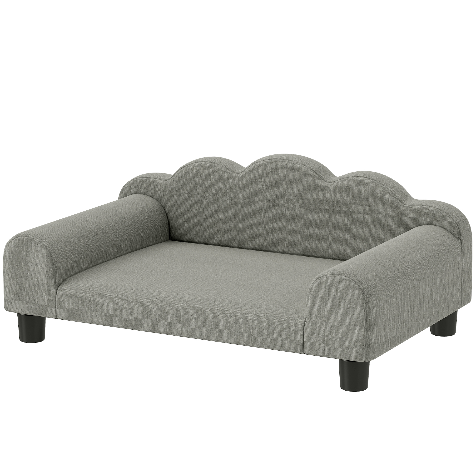 PawHut Hundesofa für Kleine Hunde mit Armlehnenstütze, Hundesofa aus Holz und French Terry Stoff, 66x42x28,5 cm, Grau